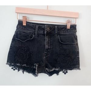 American eagle size 0 high rise shortie black denim crotchet 0032